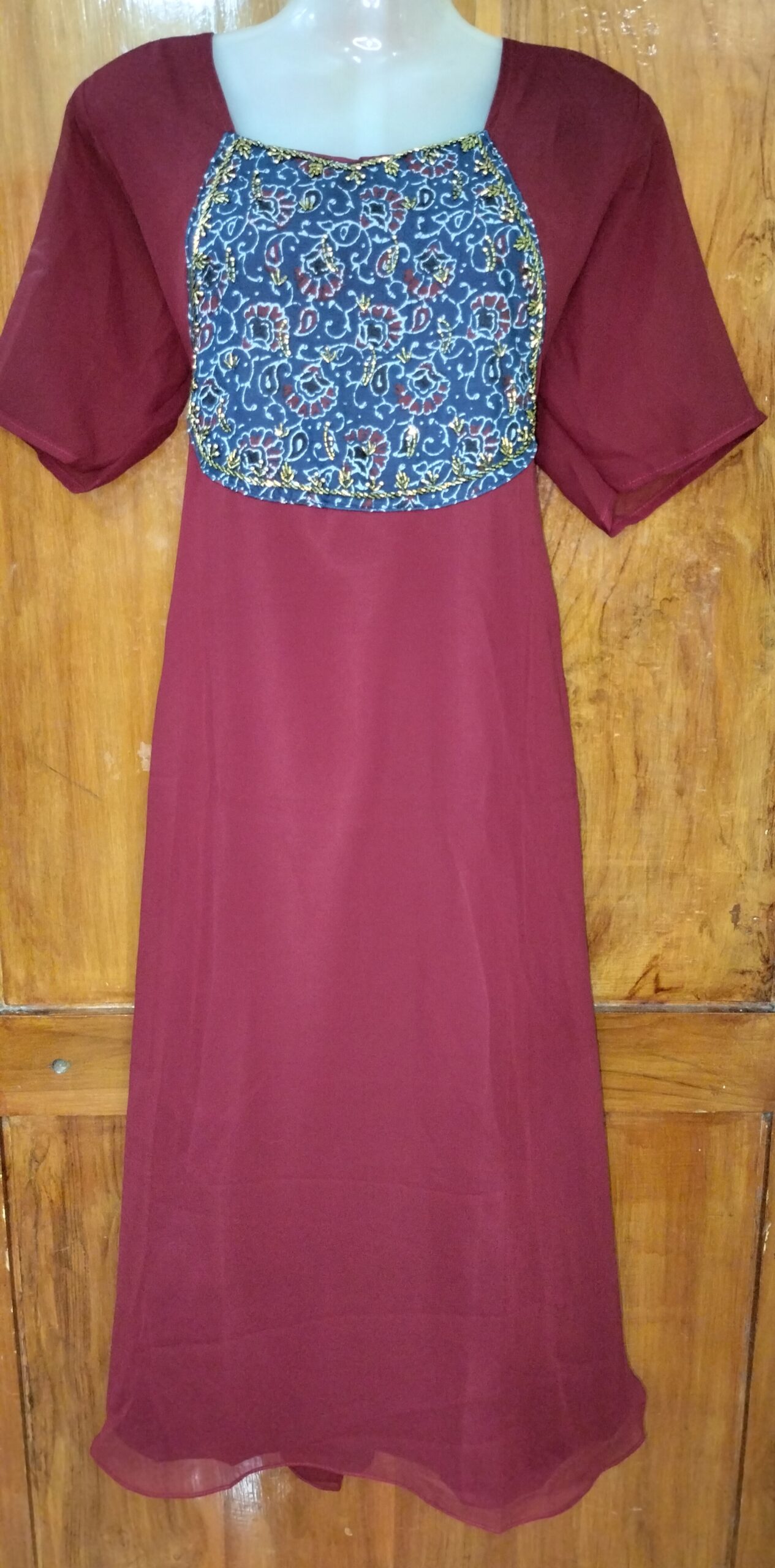 Chiffon Ajrakh Kurtis Anarkali Maroon| Tharmee Fashion | 1503