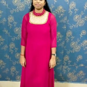 Chiffon Jewel Neck Kurtis Anarkali Pink | Tharmee Fashion | 551