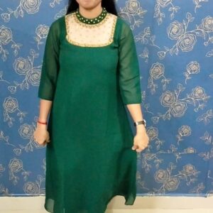 Chiffon Jewel Neck Kurtis Anarkali Green | Tharmee Fashion | 552