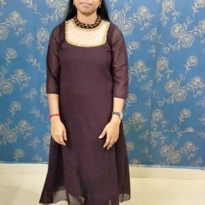 Chiffon Jewel Neck Kurtis Anarkali Brown | Tharmee Fashion | 553