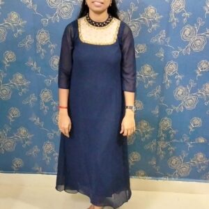 Chiffon Jewel Neck Kurtis Anarkali Blue | Tharmee Fashion | 554